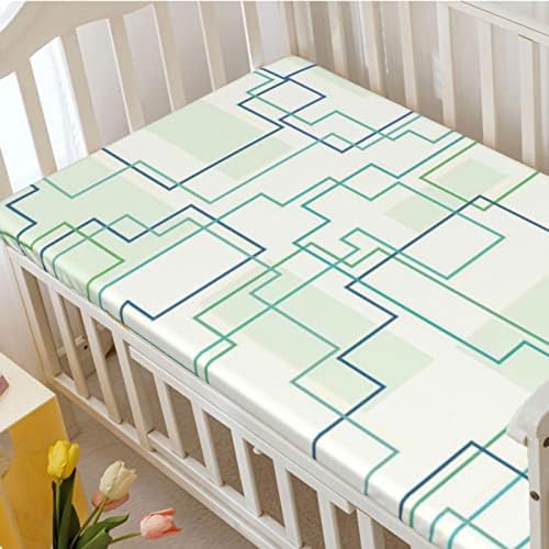 Geometrijski tematski okvir, standardni madrac sa krevetom ugrađeni list mekani madrac za mali toddler ugrađeni za dječaka ili djevojčica ili vrtić, 28 x52, kraljevska plava metvica zelena