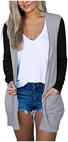 Ženski blok u boji otvoren prednji pleteni kardigan casual dugih rukava kaputi lagani ugodni džemperi sa džepovima