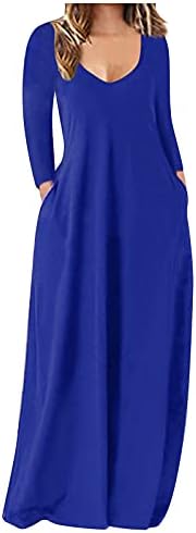 Fragarn ženska casual labava puna boja duga haljina seksi dress dugih rukava s dugim rukavima