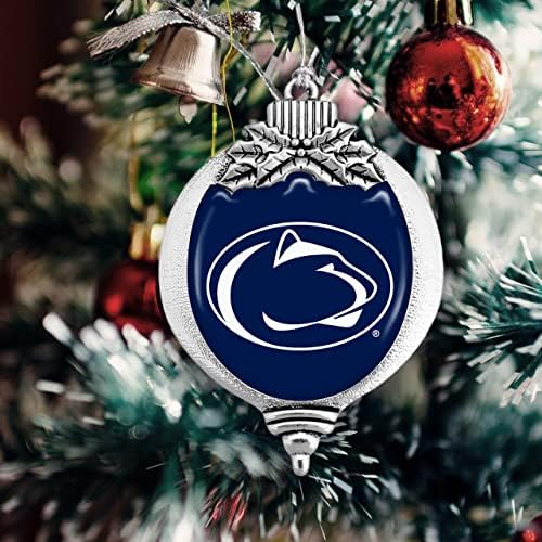 Od srca Penn State Nittany Lions sijalica sa tim Logo srebrni Metal Božić ukras poklon Drvo ukras PSU, tamno plava