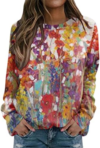 Oplxuo duge rukave za žene 2023 Crewneck duksevi Tie Dye cvijet štampani vrhovi Casual Loose Fit bluza pulover