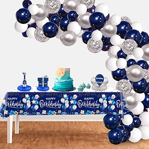 Happy Birthday dekoracije, 3 kom mornarsko plava i srebrna rođendan stolnjak za dječake djevojke muškarci žene, plastike za jednokratnu upotrebu pravougaonik stol poklopac za rođendanske potrepštine - 54 x 108