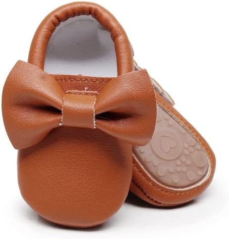 Hongteya Baby Moccasins s gumenim potplatom i mekim potplatom - cvjetni print PU kožna tassel luk djevojke baletne haljine cipele