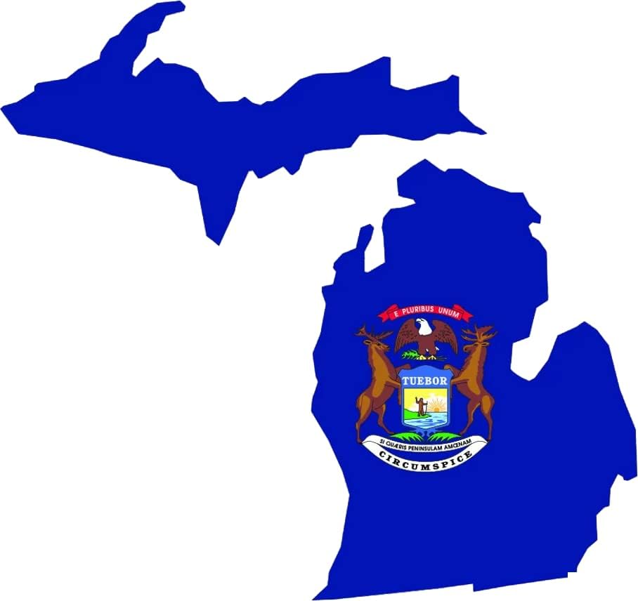 Michigan naljepnica za zastavu u obliku države samoljepljiva vinil MI - C3061- 6 inča ili 15 centimetra veličine naljepnice