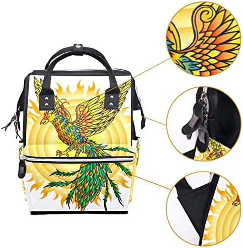 Ručno izvučeno Phoenix ptica i plamenje za sunčanje ruksak ruksak za ruksak za bebe nazivne torbe za promjenu multi funkcije Velike kapacitete Putna torba