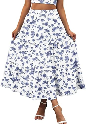 Ležerne ljetne Boho Maxi suknje za žene Pleased Flowy suknja cvjetna tiskana visoka struka suknje s dugim plažama haljina s džepovima