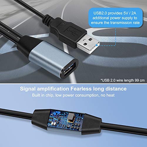 LDKCOK Active USB 3.0 produžni kabl 40ft- Muškarac do ženskog produženog kabela, USB produžni kabel za USB fleš pogon, čitač kartica,