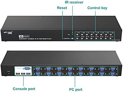 16 Port KVM prekidač, MT-VIKI Rackmount KVM prekidač VGA 16X1 USB VGA KVM konzola + 16PACKS KVM kablovi + Rack-uši za 1U Rack + IC Remote