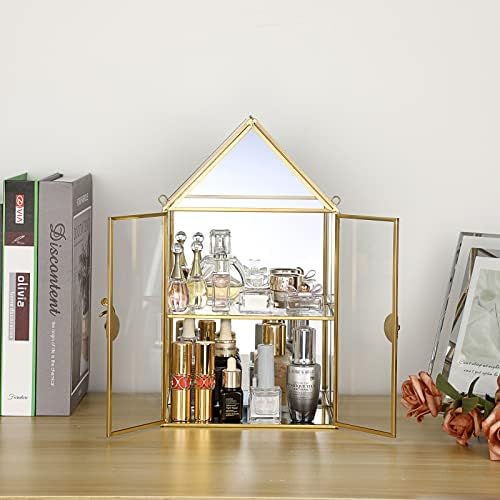 Elldoo 2-tier Clear Skladišta za odlaganje stakla, zlatni zrcalni nakit za šminku Organizator Organizator, dekorativna kutija za kupanje
