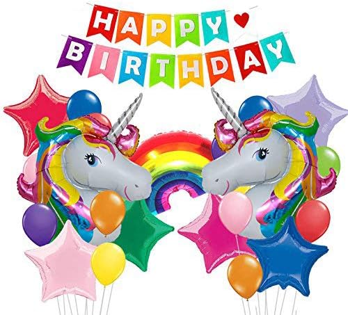 25Pack COLORPOLNI Banner za sretan rođendan i 32 inčni jednorođeni baloni Velike duge zvijezde folije balon za prve rođendane zabava