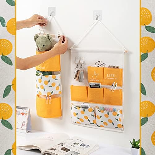 DRWSSR 2 kom modna kolekcija narandžasta zidna viseća ostava sa 10 džepova, platnena pamučna tkanina periva organizatorska torba za