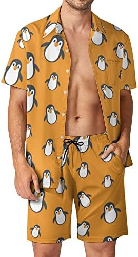 Weedkeycat Penguin muške plaže odijelo za 2 komada Havajska gumba dolje majica kratkih rukava i kratkih rukava