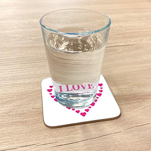 Ambesonne Love Coaster set od 4, romantični srca Volim vas pismo na običnom ruci ilustracije nalogu, kvadratni hardboard sjajni podmetači,