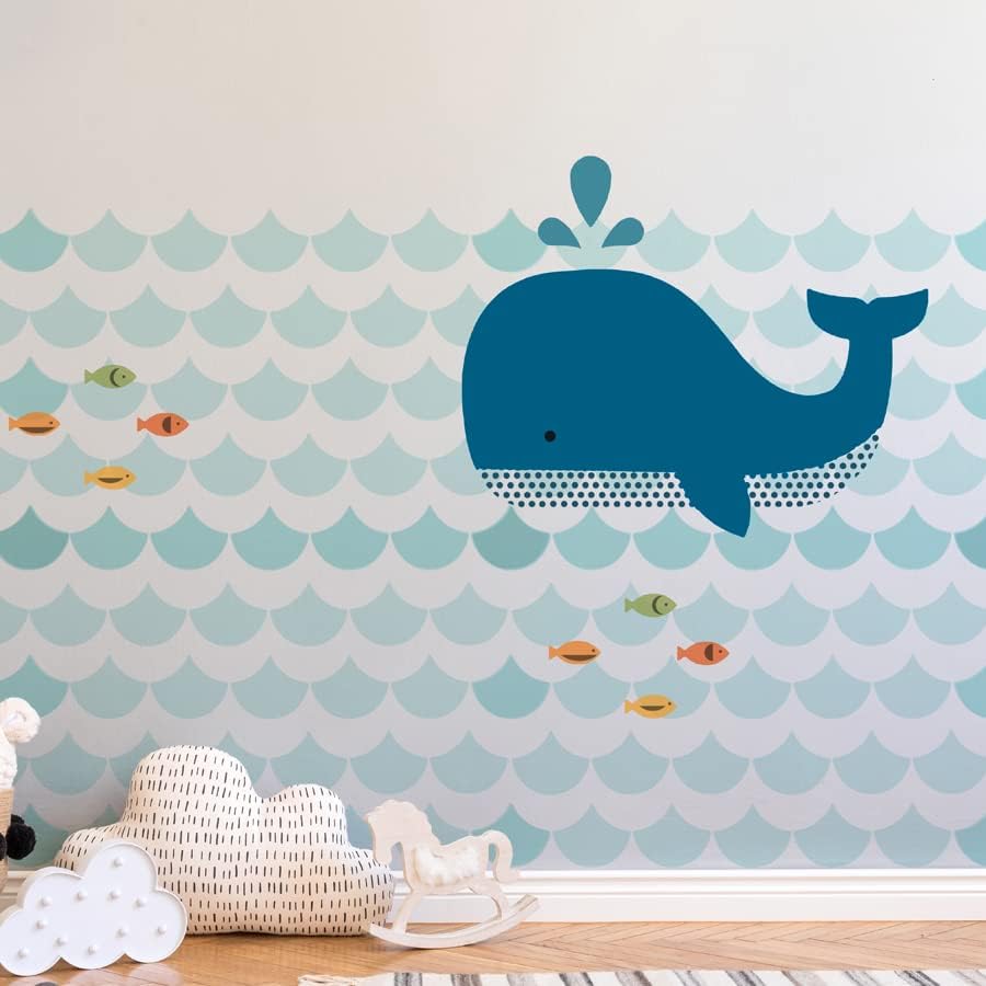 Whale & Waves rasadnik Zidni dekor šablona pakovanja | Obojite cijelu sobu ili zidni zidni zid | D.i.y velike zidne bolnice