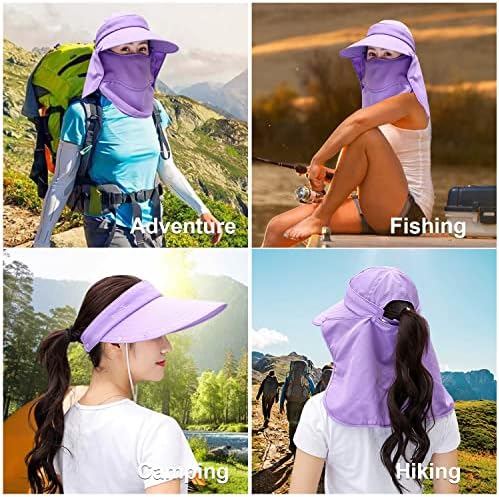 Ženska široka brana maska ​​za lice sunčanja odvojiv vrat preklop za lice Ponytail UV zaštita vizira šešir Vrt Ribolov planinarenje