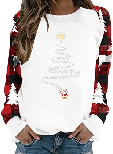 Ženski dugi rukav modni džemperi Božićni print o izrezom Udobne dukseve Zimske vrhove Slim Fit Pulover