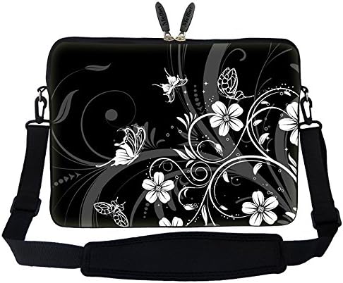 Meffort Inc 17 17.3 inča Neoprenska torba za laptop za nošenje s skrivenom ručicom i podesivim remenom za rame - crno bijeli cvijet
