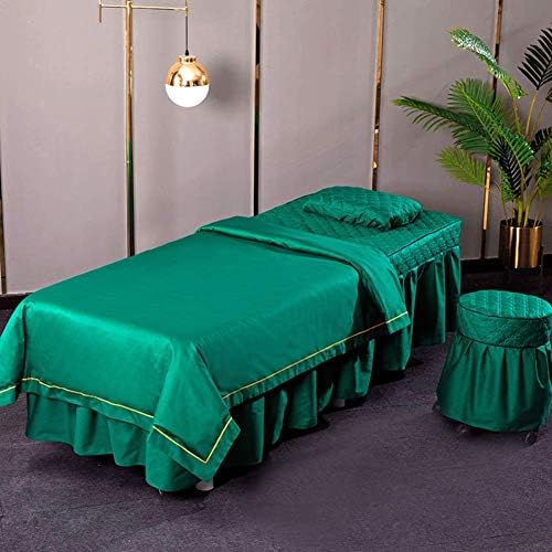 ZHUAN Premium pokrivač za lice masažni stol Setovi evropskih 4 komada masažni Kreveti suknja jastučnica Spa prekrivači sa rupom za naslon za lice-zelena 70x190cm