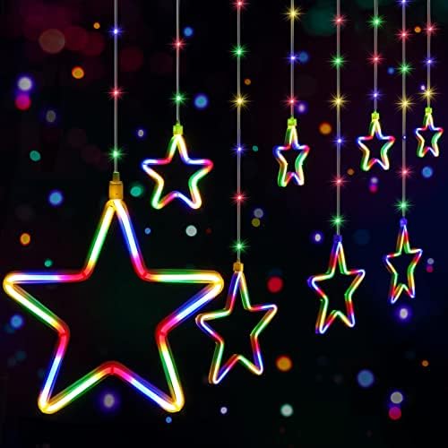 Quntis Star svjetla za zavjese na otvorenom u zatvorenom-180 LED dioda višebojna zvijezda prozorska svjetla Plug in, Spojiva 8 neonskih zvijezda Fairy Lights dekoracija za kućnu sobu Ramazan Rođendanska zabava vjenčanje vrt vrt