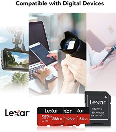 Lexar 256GB Micro SD kartica, microSDXC flash memorijska kartica sa adapterom do 160MB / S, A2, U3, V30, C10, UHS-I, 4K UHD, Full