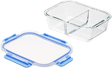 Basics 2 pretinac stakleni kontejneri za pripremu obroka, 36 unci, Set od 10 komada, 5 posuda i 5 poklopaca bez BPA, prozirno sa plavim silikonskim prstenom
