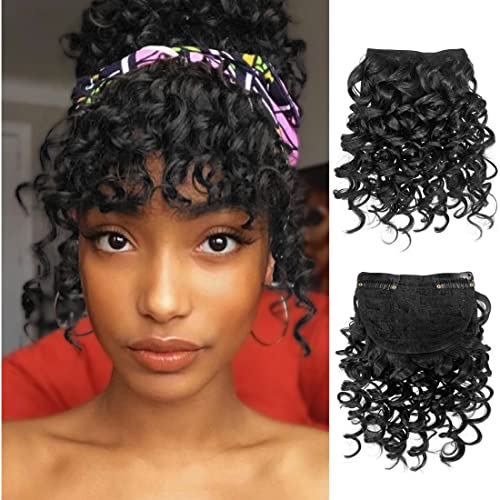 Allyreetress kovrčave šiške za crne žene kratke Afro Kinky Curly Bangs Sintetička kovrčava kosa šiške ukosnice sa kopčama u prirodnim