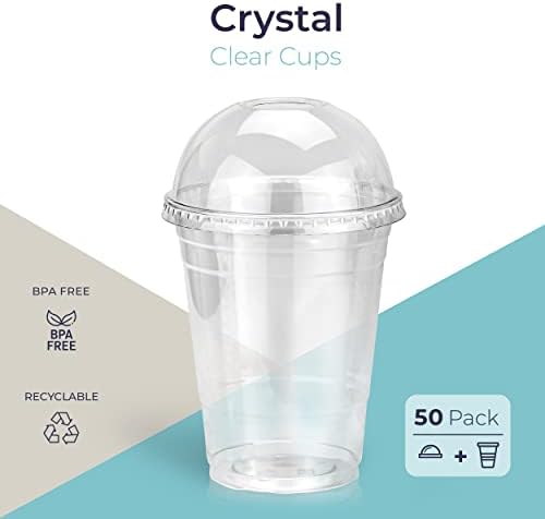 [50 pakovanje] 16 prozirna plastična šolja bez oz BPA sa kupolastim poklopcem za ledeno hladno piće Kafa čaj sok Smoothie Bubble Boba,