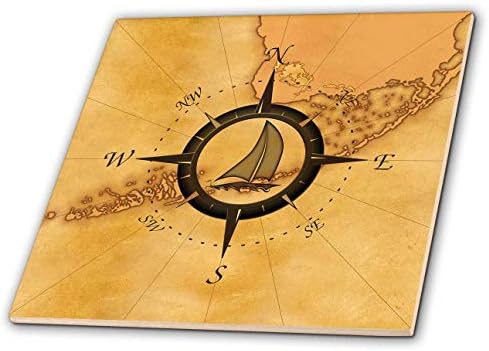 3drose pločica, Nautička karta sa ružom kompasa i jedrilicom