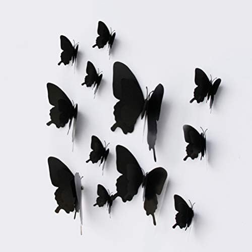Nuobesty 12pcs 3D crne leptir zidne naljepnice Leptir zidne naljepnice DIY Art Dekoracija za obrt za djecu za spavaća soba dnevni boravak sa magnetima i naljepnicama za ljepilo