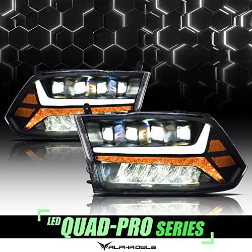Alpha sove 8711262 Quad-Pro serija Full LED projektor farovi sa bijelim LED Light Bar & sekvencijalni Signal-Crna Amber odgovara 2009-2018