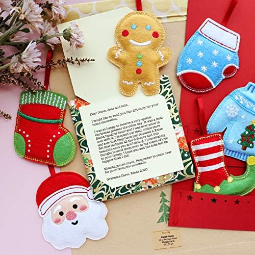 Božićni ukrasi - Set od 6 plišanih filca ručno rađenih visećih ukrasa u Djedu Mrazu, Gingerbread Man, rukavica, patika Vilenjaka, ružni džemper, dizajn čarapa za drveće i Adventske kalendare - cca. 3.5 svaki