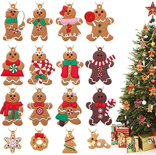 AMOR PRESENT Gingerbread Man Ornamenti, 16 kom Gingerbread Božić dekoracije Gingerbread Figurine ukrasi za jelku viseći ukrasi za