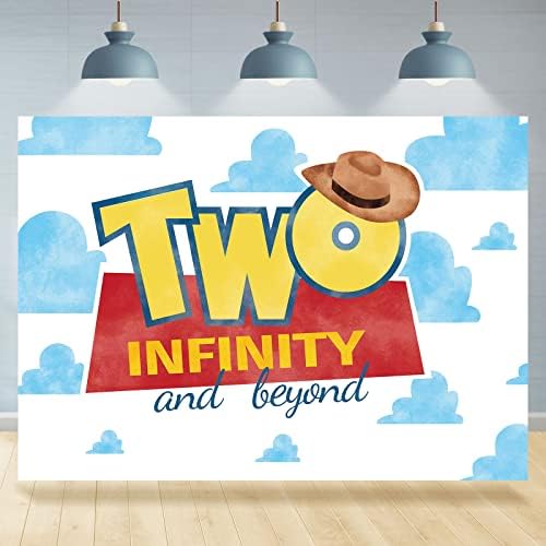 Rsuuinu dva Infinity i Beyond Backdrop 2. rođendan šešir plavi oblaci rođendanske potrepštine dekoracije fotografija pozadina za djecu