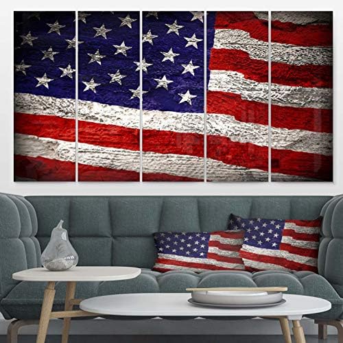 Designart velika američka zastava akvarel-sjajni metalni zid Art, 28 H x 60 W x 1 D 5PE, Crvena