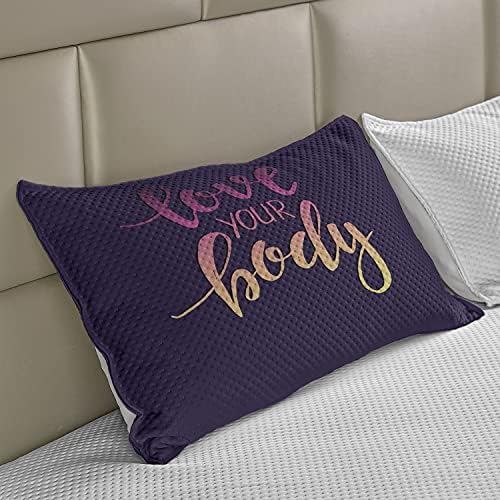 Ambesonne fitness pletena jorgana jastuk, volite svoju tjelesnu ruku izvučena tipografija Inspirativni pozitivni stav, standardni poklopac jastučića kraljevske veličine za spavaću sobu, 36 x 20, tamno ljubičasta ružičasta breskva