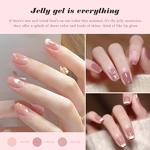 OPUIU Jelly Pink Nude gel Set lakova za nokte, 10 boja Shimmer Gel lak neutralni čisti poluprozirni prozirni gel komplet za nokte Soak Off Shellac lak za nokte za žene djevojke