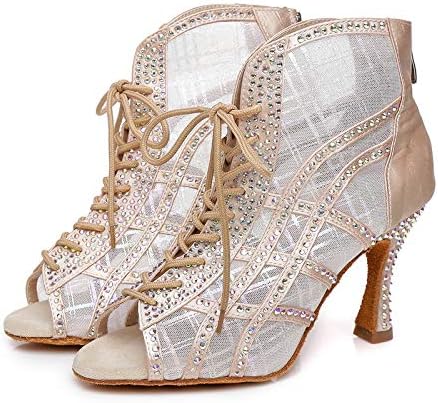 Hipposeus ženske klasične sjajne rinestone latino plesne cipele - zipper mrežaste ballroom vjenčani partijski ples čizme za ples,