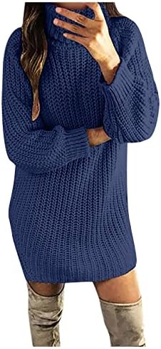 Ženske pletene haljine jeseni zimske pune boje pletene turtleneck dugih rukava okrugli vrat seksi džemper