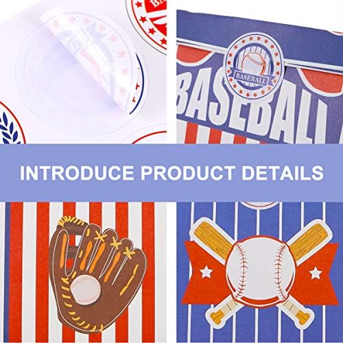 Nuobesty Snack torbe poklon papirnim vrećicama Baseball Party Candy Favorit sa naljepnicama Papir Goodie Tretirajte bombonske poklon torbe za bejzbol tematsku rođendansku zabavu Favorit Pack Pack Kids Baseball