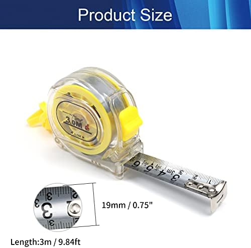 Hegebeck metrička traka, 3m / 9,8 stopala dužine 19 mm širina ravnalo od nehrđajućeg čelika, plastična ljuska uvlačiva za dužinu širine mjernih alata 1pc