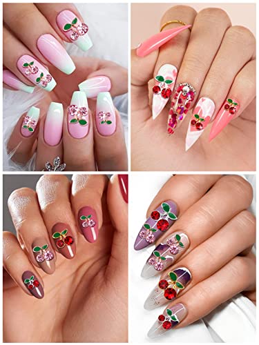 Kalolary 48kom Cherry Nail Rhinestones 3D Cherry Charm Red Pink Fruit Diamond Crystal Nail Studs legure Nail Gems za žene Nail Art