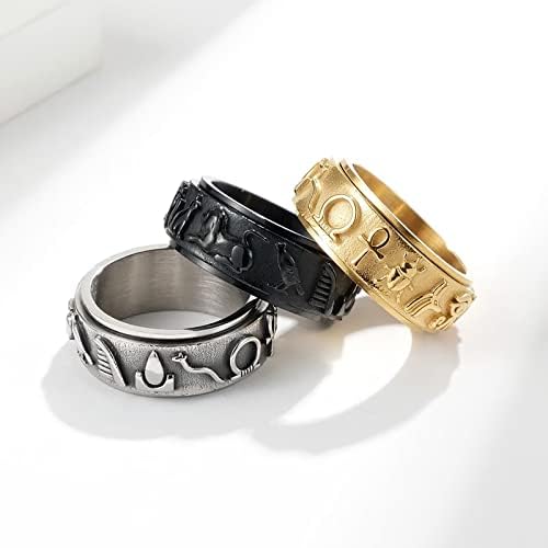 Drevni egipatski simbol Totem Spinner prstenovi od nehrđajućeg čelika Fidget anksioznost rotirajuće Rune prsten Talisman zaštita amajlija za muškarce žene veličina 6-12, Srebrna Zlatna Crna
