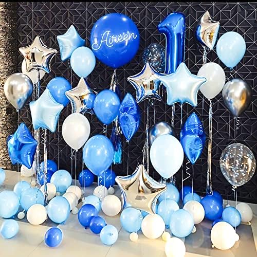 PartyWoo Sretan rođendan balon Set, veliki broj 1 balon, Baloni za zabave, ukrasi za 1. rođendan Boy, ukrasi za Sretan rođendan, plavi baloni, potrepštine za zabavu, Crown Balloon