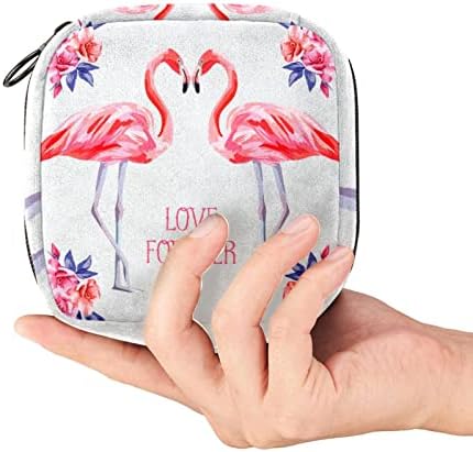 Period torba, higijenski ulošci torba za odlaganje, prijenosni menstrualni jastučići torbe sa patentnim zatvaračem torbica ženska Menstruacijska torba za prvu menstruaciju za djevojčice dame, Valentine Flamingo cvijet
