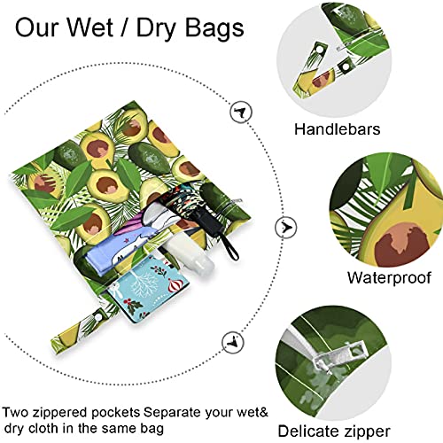 visesunny Tropski avokado palminog lista 2kom mokra torba sa džepovima sa patentnim zatvaračem periva prostrana torba za pelene za