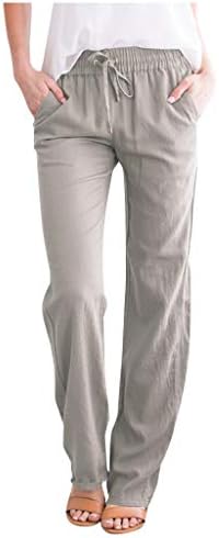 Ženske posteljine hlače Ljeto ravne široke pantalone za noge crteći visoke pantalone sa visokim strukom labave fit udobne palazzo hlače