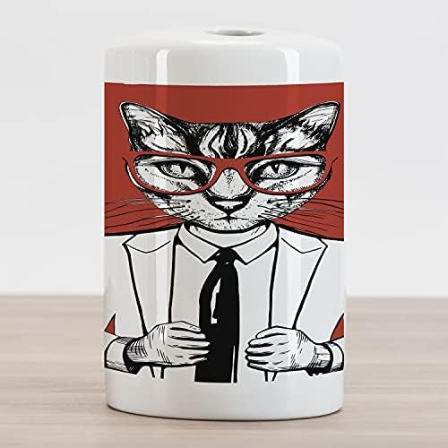 Držač četkica za četkicu za četkicu za četkicu za četkicu za četkicu za zube, smiješna Vintage Sketch of Businessman Cat sa naočalama i odijelom, ukrasna svestrana kontratona za kupaonicu, 4,5 x 2,7, vrtložni ugljen sivi