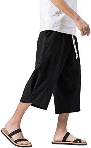 WenKomg1 Muški kratkitelji posteljina haremske kratke hlače, casual labavo osnovno solid baggy hippie stil natjecatelja elastične