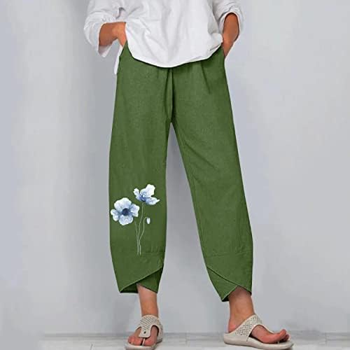 Žene Capri hlače Pamučne pamučne pantalone za noge sa džepovima Casual Labavi elastični struk obrezane udobne salone hlače