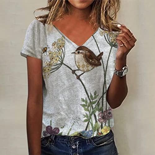 Slatke košulje za žene Ljeto Ženski kratki rukav V izrez cvjetni tiskani TOP T majice Ležerne majice Tee Tunic